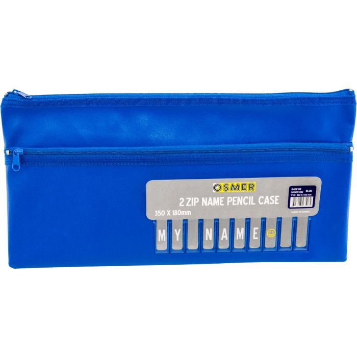 Cloth Backed Pu With Alphabet Name Card Insert 2 Zip 35 X 18cm Blue Nam3518b2