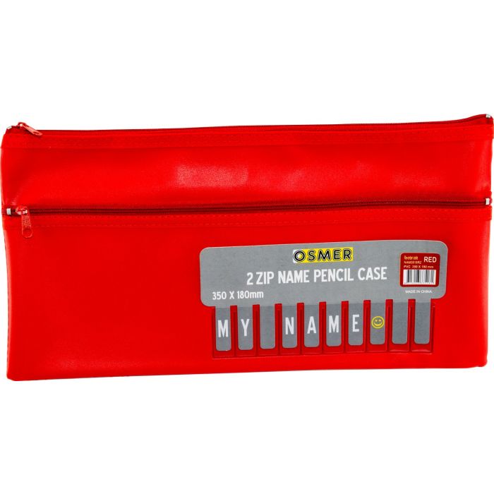 Cloth Backed Pu With Alphabet Name Card Insert 2 Zip 35 X 18cm Red Nam3518r2