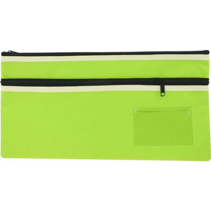 POLYESTER PENCIL CASE 2 ZIP 35 X 18CM GREEN P3518G2