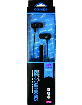 OSMER USB-C EARPHONES WITH MICROPHONE - HALF METAL SHELL - BLACK - EP10