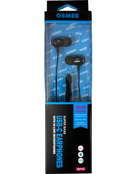 OSMER USB-C EARPHONES WITH MICROPHONE - HALF METAL SHELL - BLACK - EP10