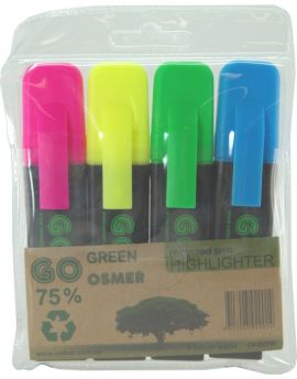 OSMER RECYCLED HIGHLIGHTERS - WALLET OF 4 - NEW - OH929W