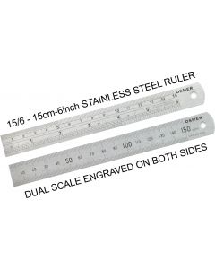 OSMER STAINLESS STEEL RULER - 15cm/6inch DUAL SCALE - 15/6