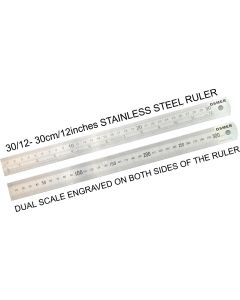 OSMER STAINLESS STEEL RULER - 30cm/12inches DUAL SCALE - 30/12