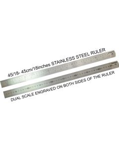 OSMER STAINLESS STEEL RULER - 45cm/18inch DUAL SCALE - 45/18