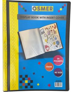 DISPLAY BOOK FIXED 20 POCKET - A3 - WITH INSERT COVER & SPINE - BLACK - A3DIS