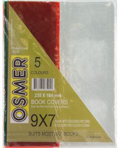9" x 7" CLEAR BOOK COVER WITH COLOURED RETURNS - PACK OF 5 - BC97