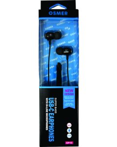 OSMER USB-C EARPHONES WITH MICROPHONE - HALF METAL SHELL - BLACK - EP10