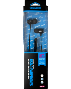 OSMER USB-C EARPHONES WITH MICROPHONE - HALF METAL SHELL - BLACK - EP10