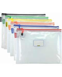 CLEAR MESH CASE - A4 - 36 X 27CM - ASSORTED COLOURS ZIP - MA4A