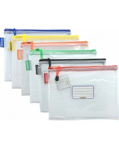 CLEAR MESH CASE - A5 - 26 X 20CM - ASSORTED COLOURS ZIP - MA5A