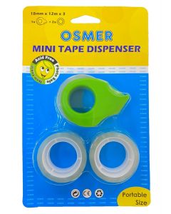 OSMER HANDHELD MINI TAPE DISPENSER - TWO EXTRA TAPES - 18mm X 12M - MT03