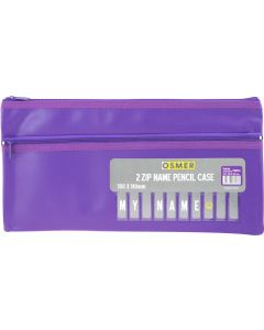 CLOTH BACKED PU WITH ALPHABET NAME CARD INSERT - 2 ZIP - 35 X 18CM - PURPLE - NAM3518P2