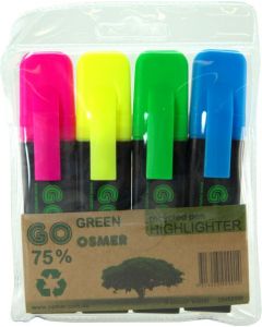 OSMER RECYCLED HIGHLIGHTERS - WALLET OF 4 - NEW - OH929W