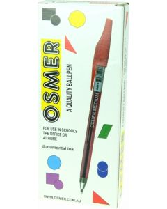 OSMER CAP MODEL BALLPEN - MEDIUM TIP - DOZEN - RED - OS73