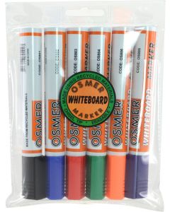 OSMER CHISEL TIP WHITEBOARD MARKER - 6 COLOUR WALLET - OS819W6