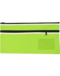 POLYESTER PENCIL CASE - 2 ZIP -35 X 18CM - GREEN - P3518G2