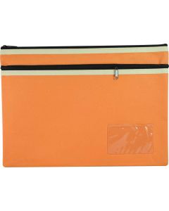 POLYESTER PENCIL CASE - 2 ZIP -35 X 26CM - ORANGE - P3526O2