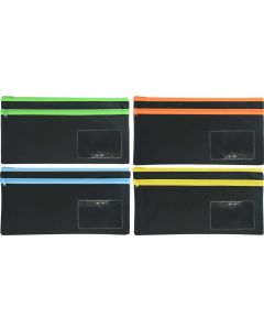 POLYESTER - BLACK PENCIL CASE WITH NAME CARD - 2 ZIP 35 X 18CM - POLB3518