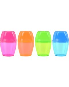 1 HOLE OVAL BARREL SHARPENER - TINTED COLOURS - BOX OF 12 - PS8132