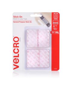 HANGSELL - VELCRO® BRAND STICK ON HOOK & LOOP TAPE - 25 x 50MM - PACK OF 6 - WHITE - V25559