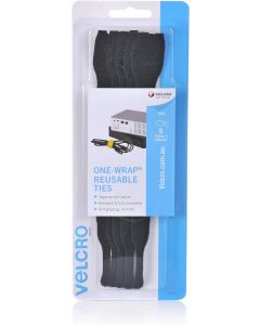 ONE WRAP - VELCRO® BRAND PREFORMED REUSABLE TIES -25 X 200M - 5 TIES - BLACK - V25564