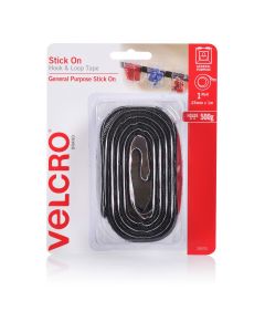 HANGSELL - VELCRO® BRAND STICK ON HOOK & LOOP TAPE - 25MM X 1M - BLACK - V25570