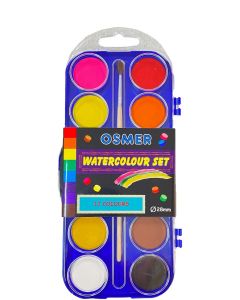 OSMER WATERCOLOUR PAINT SET 12 COLOURS - 28MM TRAY - WC12C